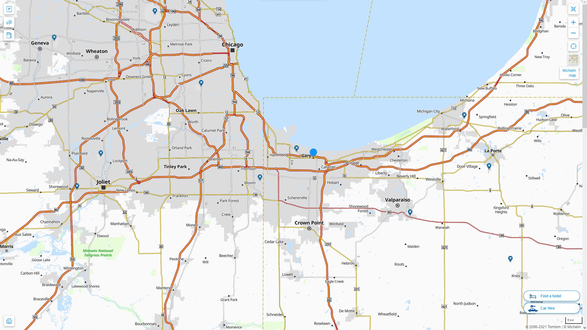 Gary Indiana Highway and Road Map